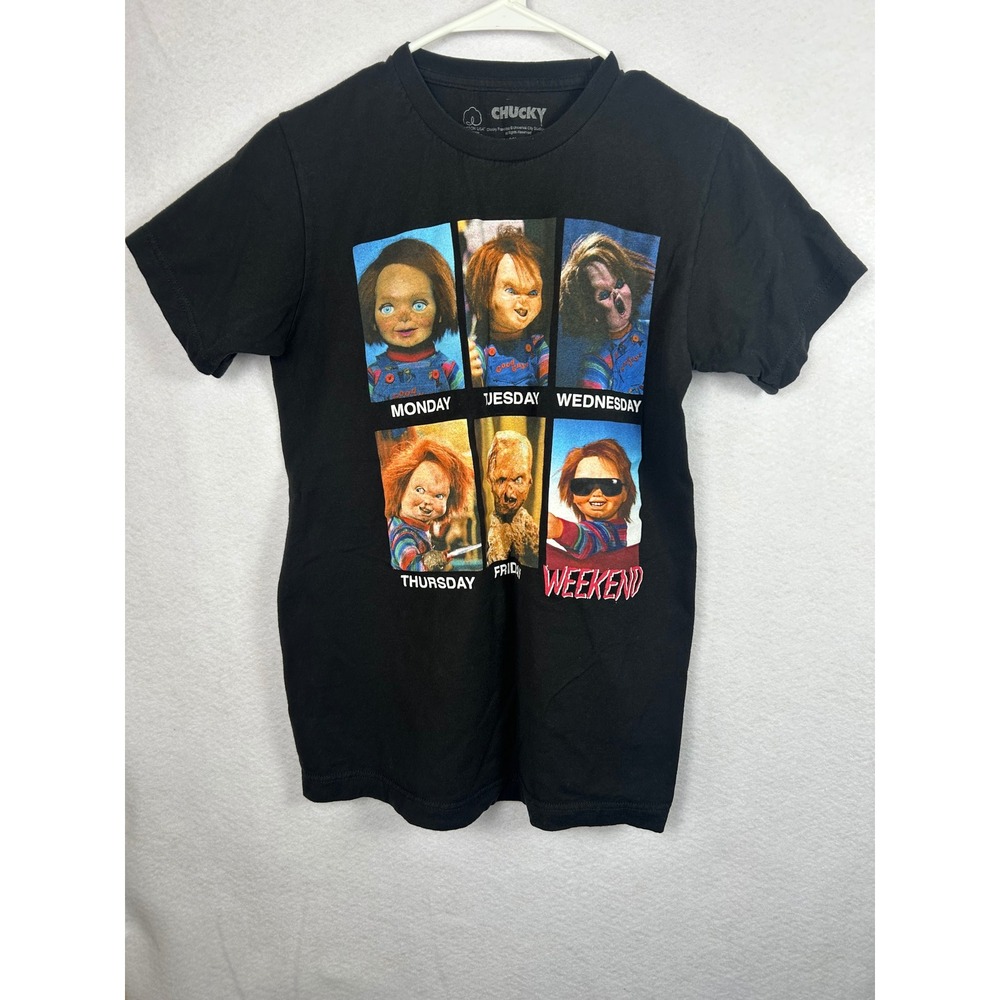 Chucky T-Shirt Unisex Small Black Days of the Week Horror Movie Graphic Tee